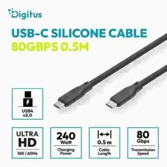 Digitus silikonový kabel USB4 verze 2.0, USB 80 Gbps, 0,5 m, černý Digitus silikonový kabel USB4 verze 2.0, USB 80 Gbps, 0,5 m, černý