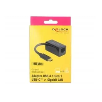 Delock Adaptér Super Speed USB (USB 3.1 Gen 1) s USB Type-C™ samec > Gigabit LAN 10/100/1000 Mbps kompaktní černý Delock Adaptér Super Speed USB (USB 3.1 Gen 1) s USB Type-C™ samec > Gigabit LAN 10/100/1000 Mbps kompaktní černý