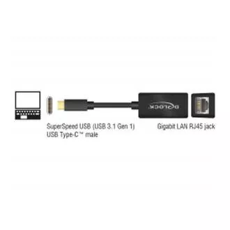 Delock Adaptér Super Speed USB (USB 3.1 Gen 1) s USB Type-C™ samec > Gigabit LAN 10/100/1000 Mbps kompaktní černý Delock Adaptér Super Speed USB (USB 3.1 Gen 1) s USB Type-C™ samec > Gigabit LAN 10/100/1000 Mbps kompaktní černý