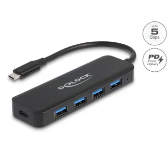Delock Rozbočovač USB Type-C™, 4 porty, USB 3.2 Gen 1 a s Power Delivery, 85 W