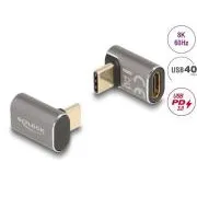 Delock USB Adaptér 40 Gbps USB Type-C PD 3.0 100 W samec na samice pravoúhlý 8K 60 Hz kovová