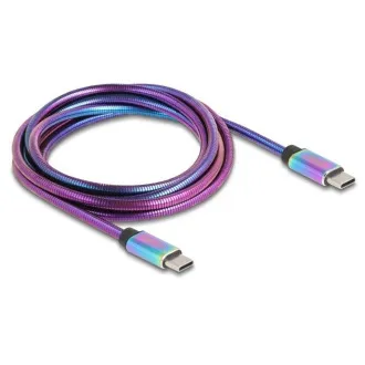 Delock Kabel USB 2.0 ze zástrčky USB Type-C™ na zástrčku, s duhovým kovovým pláštěm, PD 3.0, 60 W, 2 m