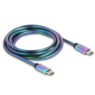 Delock Kabel USB 2.0 ze zástrčky USB Type-C™ na zástrčku, s duhovým kovovým pláštěm, PD 3.0, 60 W, 2 m