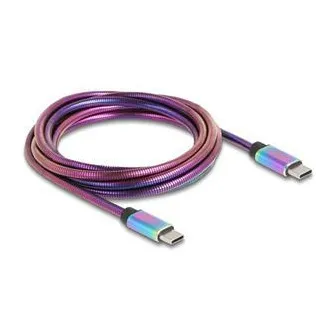 Delock Kabel USB 2.0 ze zástrčky USB Type-C™ na zástrčku, s duhovým kovovým pláštěm, PD 3.0, 60 W, 2 m