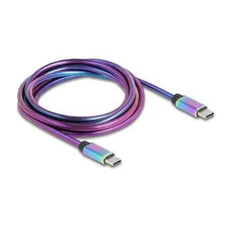 Delock Kabel USB 2.0 ze zástrčky USB Type-C™ na zástrčku, s duhovým kovovým pláštěm, PD 3.0, 60 W, 2 m