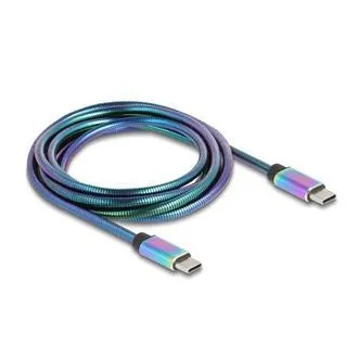 Delock Kabel USB 2.0 ze zástrčky USB Type-C™ na zástrčku, s duhovým kovovým pláštěm, PD 3.0, 60 W, 2 m