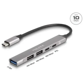 Delock 4-portový tenký Hub USB Type-C™ mající 1 x USB 10 Gbps Typ-A + 2 x USB 2.0 Typ-A + 1 x USB 2.0 USB Type-C™ a PD 9 Delock 4-portový tenký Hub USB Type-C™ mající 1 x USB 10 Gbps Typ-A + 2 x USB 2.0 Typ-A + 1 x USB 2.0 USB Type-C™ a PD 9
