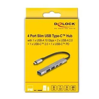Delock 4-portový tenký Hub USB Type-C™ mající 1 x USB 10 Gbps Typ-A + 2 x USB 2.0 Typ-A + 1 x USB 2.0 USB Type-C™ a PD 9 Delock 4-portový tenký Hub USB Type-C™ mající 1 x USB 10 Gbps Typ-A + 2 x USB 2.0 Typ-A + 1 x USB 2.0 USB Type-C™ a PD 9