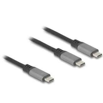 Delock Kabel USB-C™ ve tvaru Y, z 1 x zástrčky na 2 x zástrčky PD 3.0, 100 W inteligentní rozvod proudu, 1,2 m