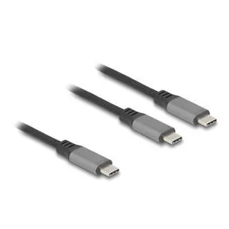Delock Kabel USB-C™ ve tvaru Y, z 1 x zástrčky na 2 x zástrčky PD 3.0, 100 W inteligentní rozvod proudu, 1,2 m