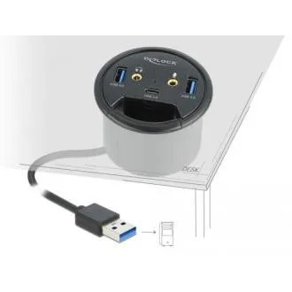 Delock Tříportový stolní rozbočovač USB 1 x USB Type-C a 2 x USB Typu-A + porty HD-Audio Delock Tříportový stolní rozbočovač USB 1 x USB Type-C a 2 x USB Typu-A + porty HD-Audio
