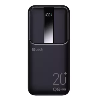 C-TECH Powerbanka 20000mAh, Li-Pol, 22,5W, USB-C/USB-A/micro USB/PD/Quick charge/display