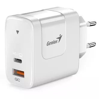 Genius PD-65AC, Napájecí adaptér, univerzální, 65W, 1× USB-C, 1× USB, PD 3.0, QC 3.0, bílý