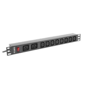 LANBERG 19" 1U 16A 2M 2X C19 8X IEC C13 ZÁSUVKY ČERNÁ C20