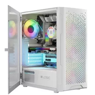 LOGIC PC skříň Aramis ARGB MIDI 1x USB 3.0, 2x USB 2.0 + audio, bílá, bez zdroje