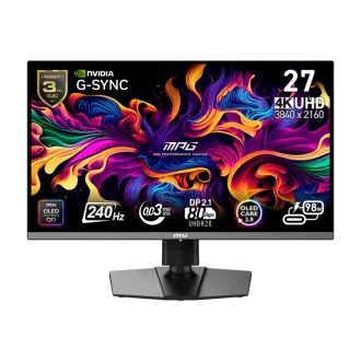MSI MPG 272URX QD-OLED,26,5" QD-OLED/4K 3840x2160/ 240Hz/0,03ms/2x HDMI/DP/USB-A,B,C/Výškově nastavitelný/Pivot/černá