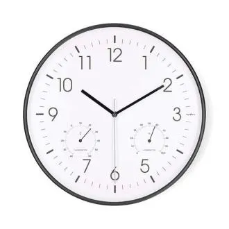 Nedis CLWA4226BK - Nástěnné hodiny | Průměr: 300 mm | Plast | Tichý pohyb | Teploměr | Vlhkoměr | Bílá / Černá Nedis CLWA4226BK - Nástěnné hodiny | Průměr: 300 mm | Plast | Tichý pohyb | Teploměr | Vlhkoměr | Bílá / Černá
