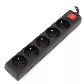 OMEGA Prodlužovací zásuvková lišta s 5 zásuvkami WITH BASIC SURGE PROTECTION 1.5M 16A 5 SOCKET TYPE E FRENCH BLACK