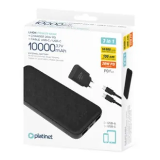 PLATINET POWER BANK 10000 mAh + PD CHARGER 20W + USB-C kabel černá PLATINET POWER BANK 10000 mAh + PD CHARGER 20W + USB-C kabel černá