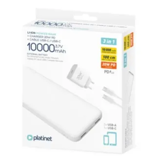 PLATINET POWER BANK 10000 mAh + PD CHARGER 20W + USB-C kabel bílá PLATINET POWER BANK 10000 mAh + PD CHARGER 20W + USB-C kabel bílá