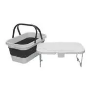 PLATINET KEMPINGOVÝ PIKNIKOVÝ KOŠÍK 47X29X23,5 CM, 16L, SKLÁDACÍ, S VÍKEM 2V 1 / STŮL BÍLÁ-ŠEDÁ