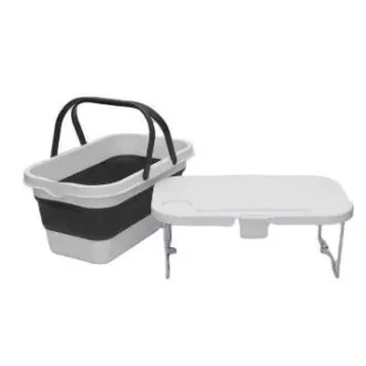 PLATINET KEMPINGOVÝ PIKNIKOVÝ KOŠÍK 47X29X23,5 CM, 16L, SKLÁDACÍ, S VÍKEM 2V 1 / STŮL BÍLÁ-ŠEDÁ