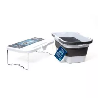 PLATINET KEMPINGOVÝ PIKNIKOVÝ KOŠÍK 47X29X23,5 CM, 16L, SKLÁDACÍ, S VÍKEM 2V 1 / STŮL BÍLÁ-ŠEDÁ