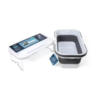 PLATINET KEMPINGOVÝ PIKNIKOVÝ KOŠÍK 47X29X23,5 CM, 16L, SKLÁDACÍ, S VÍKEM 2V 1 / STŮL BÍLÁ-ŠEDÁ