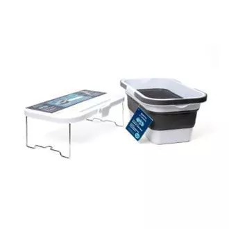 PLATINET KEMPINGOVÝ PIKNIKOVÝ KOŠÍK 47X29X23,5 CM, 16L, SKLÁDACÍ, S VÍKEM 2V 1 / STŮL BÍLÁ-ŠEDÁ