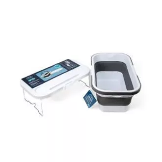 PLATINET KEMPINGOVÝ PIKNIKOVÝ KOŠÍK 47X29X23,5 CM, 16L, SKLÁDACÍ, S VÍKEM 2V 1 / STŮL BÍLÁ-ŠEDÁ