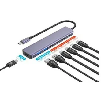 PLATINET HUB 7IN1 10GBS USB-C TO 4X USB-C 3.2 GEN2 + 2X USB-A 3.2 GEN1 + 1X USB-C PD 100W ALU