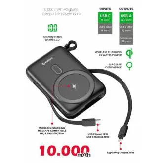 SWISSTEN POWER BANK 10000 mAh PD 20W S INTEGROVANÝMI KABELY USB-C A LIGHTNING (kompatibilní s MagSafe) SWISSTEN POWER BANK 10000 mAh PD 20W S INTEGROVANÝMI KABELY USB-C A LIGHTNING (kompatibilní s MagSafe)