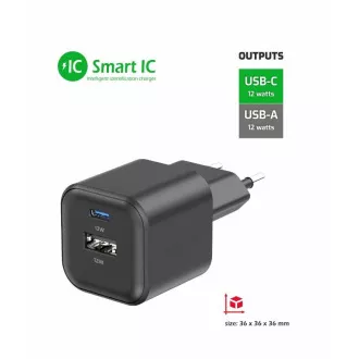 SWISSTEN SÍŤOVÝ ADAPTÉR 12W 1x USB-C + 1x USB-A ČERNÝ SWISSTEN SÍŤOVÝ ADAPTÉR 12W 1x USB-C + 1x USB-A ČERNÝ