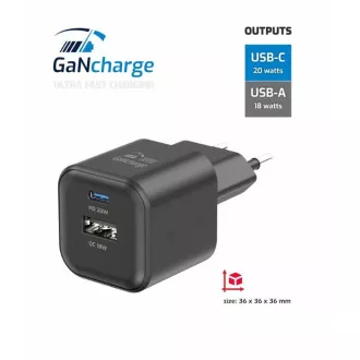 SWISSTEN SÍŤOVÝ ADAPTÉR GaN 1x USB-C 20W PD + 1x USB-A 18W QC ČERNÝ SWISSTEN SÍŤOVÝ ADAPTÉR GaN 1x USB-C 20W PD + 1x USB-A 18W QC ČERNÝ