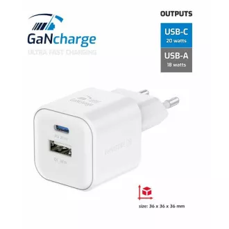 SWISSTEN SÍŤOVÝ ADAPTÉR GaN 1x USB-C 20W PD A 1x USB-A 18W QC BÍLÝ SWISSTEN SÍŤOVÝ ADAPTÉR GaN 1x USB-C 20W PD A 1x USB-A 18W QC BÍLÝ