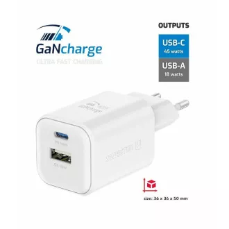 SWISSTEN SÍŤOVÝ ADAPTÉR GaN 1x USB-C 45W PD + 1x USB-A 18W QC BÍLÝ SWISSTEN SÍŤOVÝ ADAPTÉR GaN 1x USB-C 45W PD + 1x USB-A 18W QC BÍLÝ