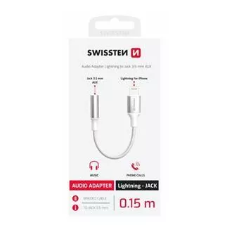 SWISSTEN AUDIO ADAPTÉR TEXTILE LIGHTNING (samec) / 3,5mm AUX 0,15 M BÍLÝ (nahrazuje 73501212)