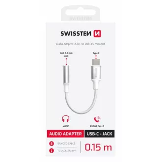 SWISSTEN AUDIO ADAPTÉR TEXTILE USB-C (samec) / 3,5mm AUX 0,15 M BÍLÝ (nahrazuje 73501302)