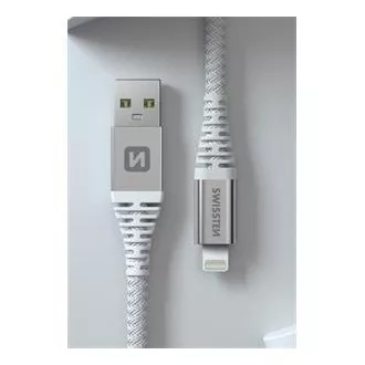 SWISSTEN DATOVÝ KABEL KEVLAR USB / LIGHTNING 1,5 M BÍLÝ
