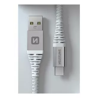 SWISSTEN DATOVÝ KABEL KEVLAR USB / USB-C 1,5 M BÍLÝ