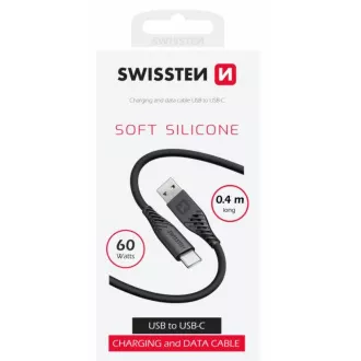 SWISSTEN DATOVÝ KABEL SOFT SILICONE USB / USB-C 0,4 M ČERNÝ