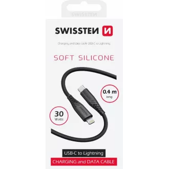 SWISSTEN DATOVÝ KABEL SOFT SILICONE USB-C / LIGHTNING 0,4 M ČERNÝ