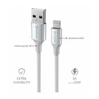 SWISSTEN DATOVÝ KABEL TEXTILE II USB / LIGHTNING 1,5 M BÍLÝ