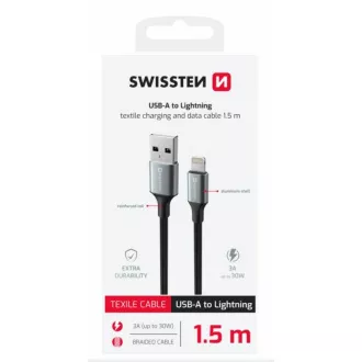 SWISSTEN DATOVÝ KABEL TEXTILE II USB / LIGHTNING 1,5 M ČERNÝ