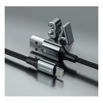 SWISSTEN DATOVÝ KABEL TEXTILE II USB / LIGHTNING 1,5 M ČERNÝ