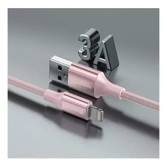 SWISSTEN DATOVÝ KABEL TEXTILE II USB / LIGHTNING 1,5 M RŮŽOVÝ