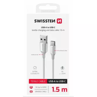 SWISSTEN DATOVÝ KABEL TEXTILE II USB / USB-C 1,5 M BÍLÝ