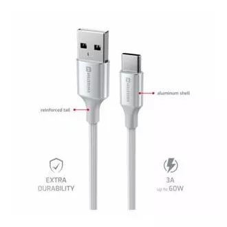 SWISSTEN DATOVÝ KABEL TEXTILE II USB / USB-C 1,5 M BÍLÝ