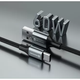 SWISSTEN DATOVÝ KABEL TEXTILE II USB / USB-C 1,5 M ČERNÝ