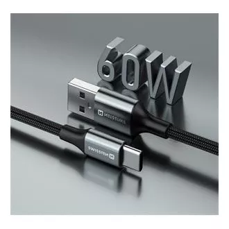 SWISSTEN DATOVÝ KABEL TEXTILE II USB / USB-C 1,5 M ČERNÝ